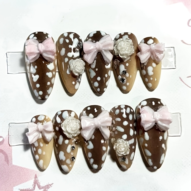 Nail Art Press On - 10 قطع من أظافر اللوز الصناعية،