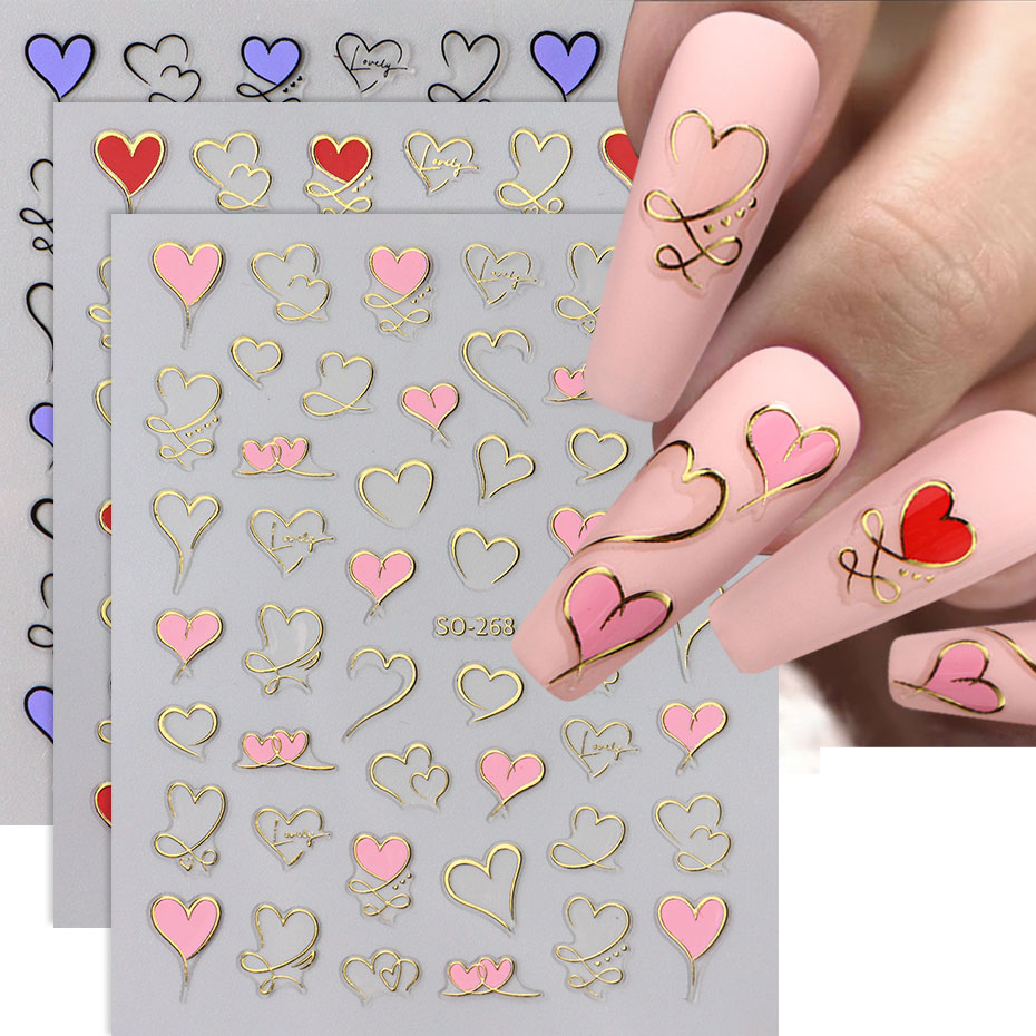 3 قطعة Y2K الذهب موجة خط القلب - مراجعة Nail Art Valentines Day وسعره